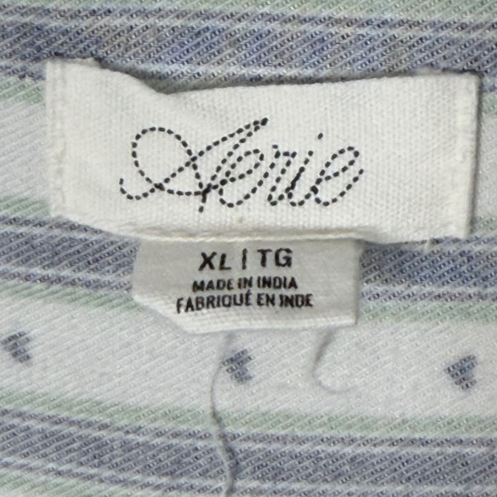 Aerie Flannel Pajama Shirt Womens XL Navy Green Stripe Heart Lace Cozy Lounge - Picture 2 of 8